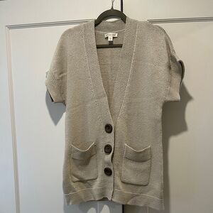 Coldwater Creek Light Beige Short-Sleeve Button Cardigan Sweater